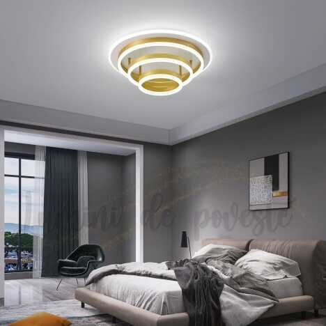 Plafoniera LED 168W Minimalist 3 Gold, LED inclus, 4 surse de iluminare, Telecomanda, Dimabil, Lumin