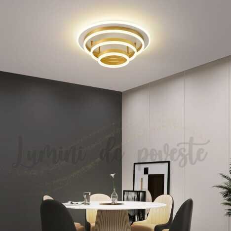Plafoniera LED 168W Minimalist 3 Gold, LED inclus, 4 surse de iluminare, Telecomanda, Dimabil, Lumin